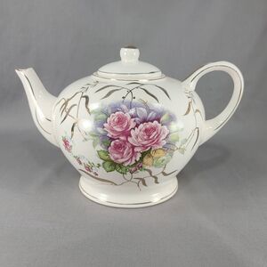 Vtg Tilso Tea Pot Hand Painted White Floral Music Boxl Japan Retro